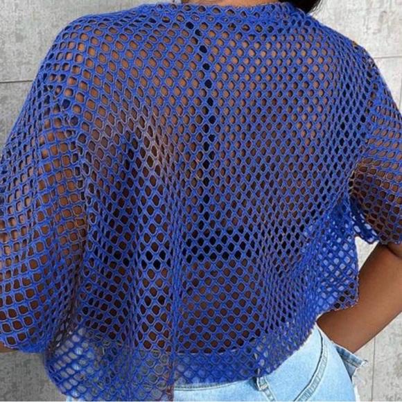 SHEIN Royal Blue Mesh Crop Top - Picture 3 of 4